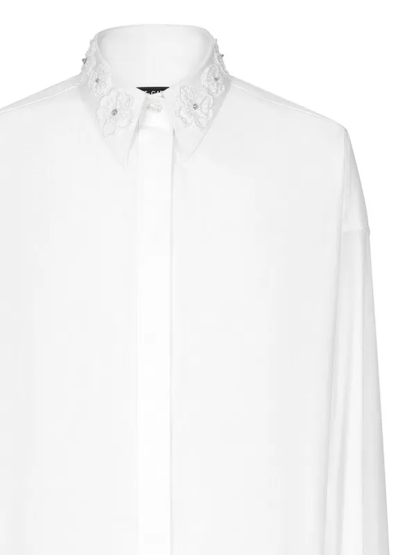 Dolce Gabbana Camisa Con Cuello De Pico y Bordado Floral
