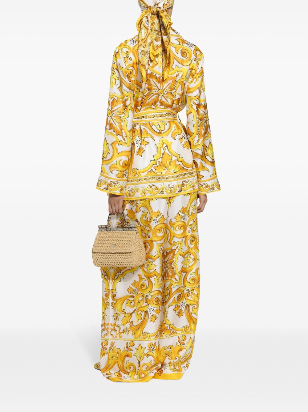 Shop Dolce & Gabbana Majolica-print Belted Shirt In Yellow