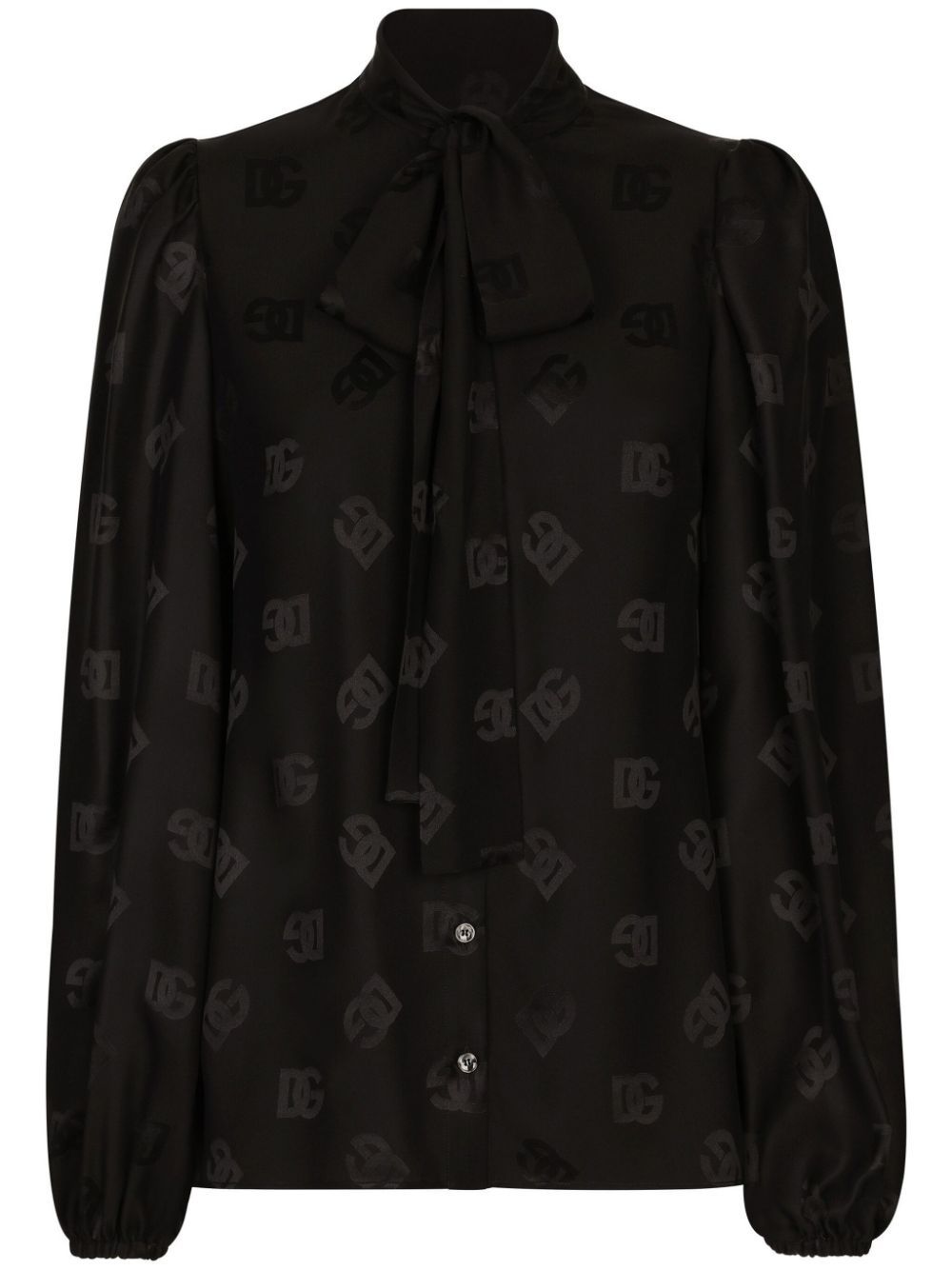 Shop Dolce & Gabbana Monogram-jacquard Silk Shirtt In Black