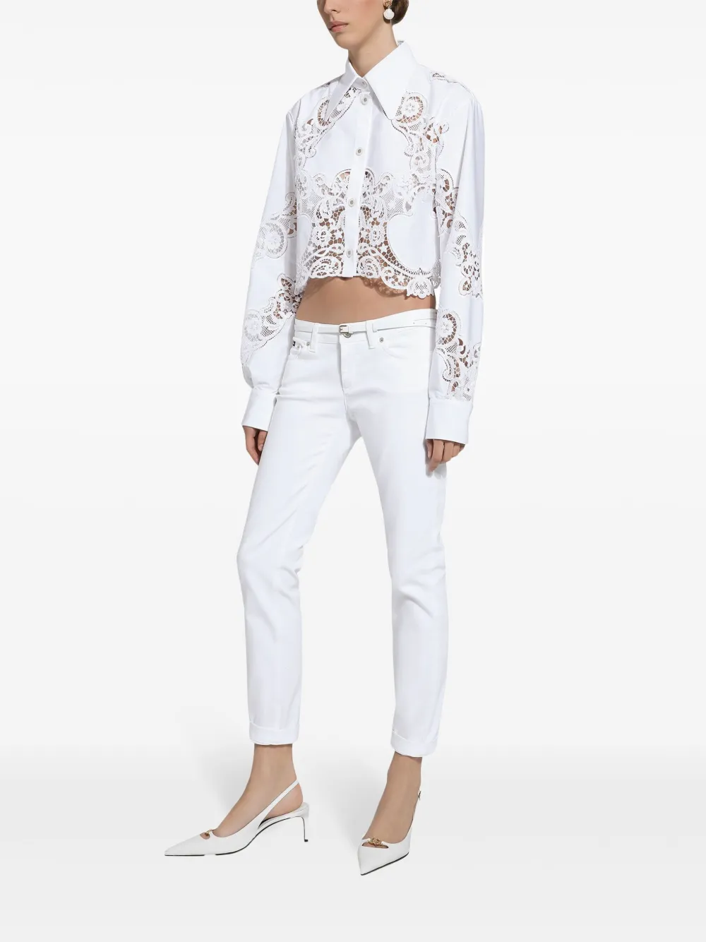 Dolce & Gabbana Floral Openwork Embroidery Shirt In White