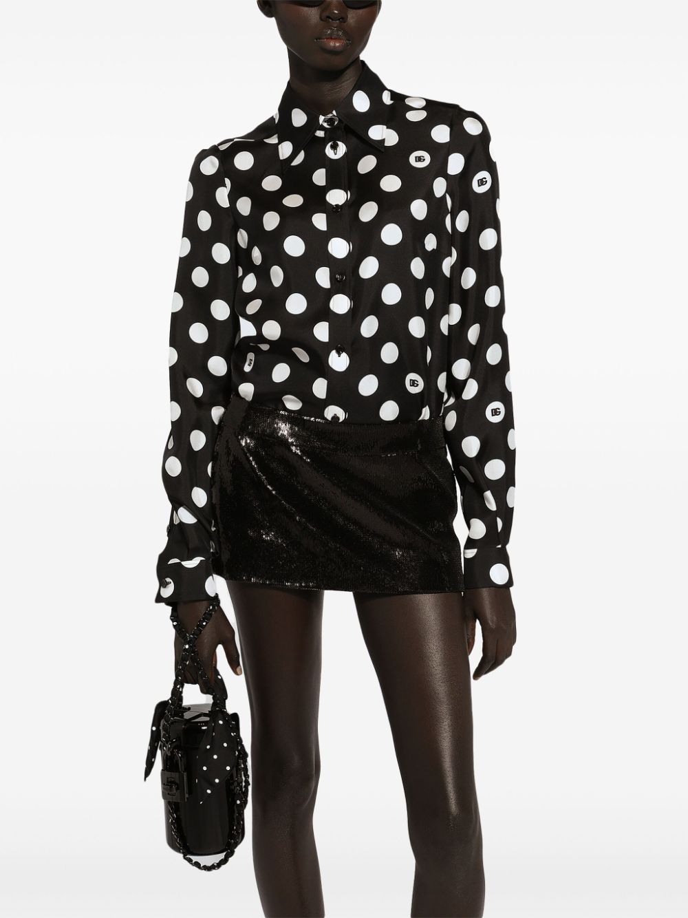 Shop Dolce & Gabbana Polka-dot Silk Twill Shirt In Black