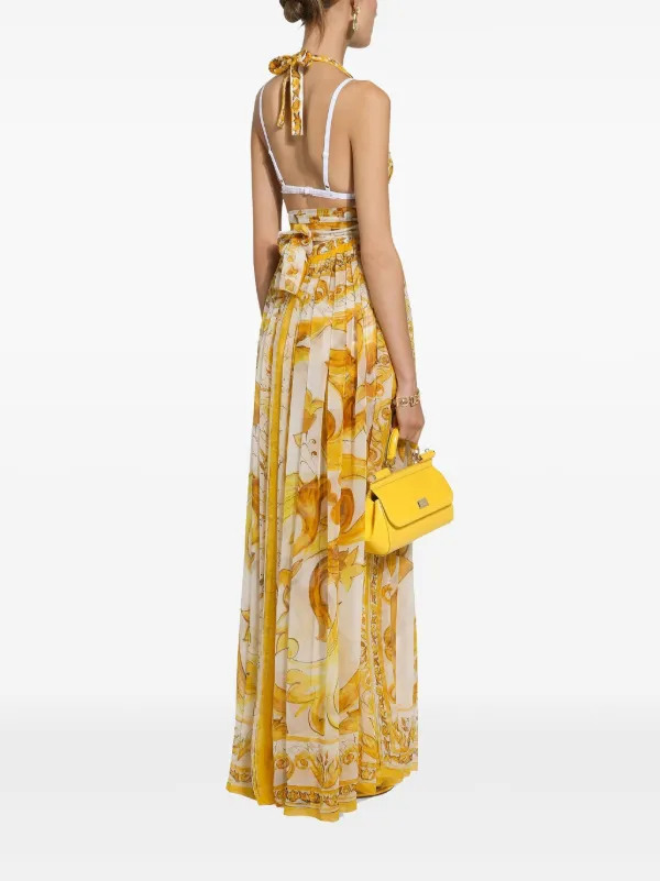 Dolce Gabbana Majolica print Silk Maxi Dress Yellow FARFETCH CA
