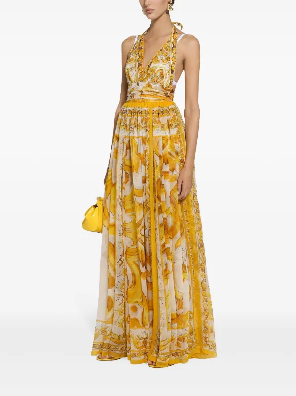 Dolce & Gabbana Majolica-print Chiffon Maxi Dress | Yellow