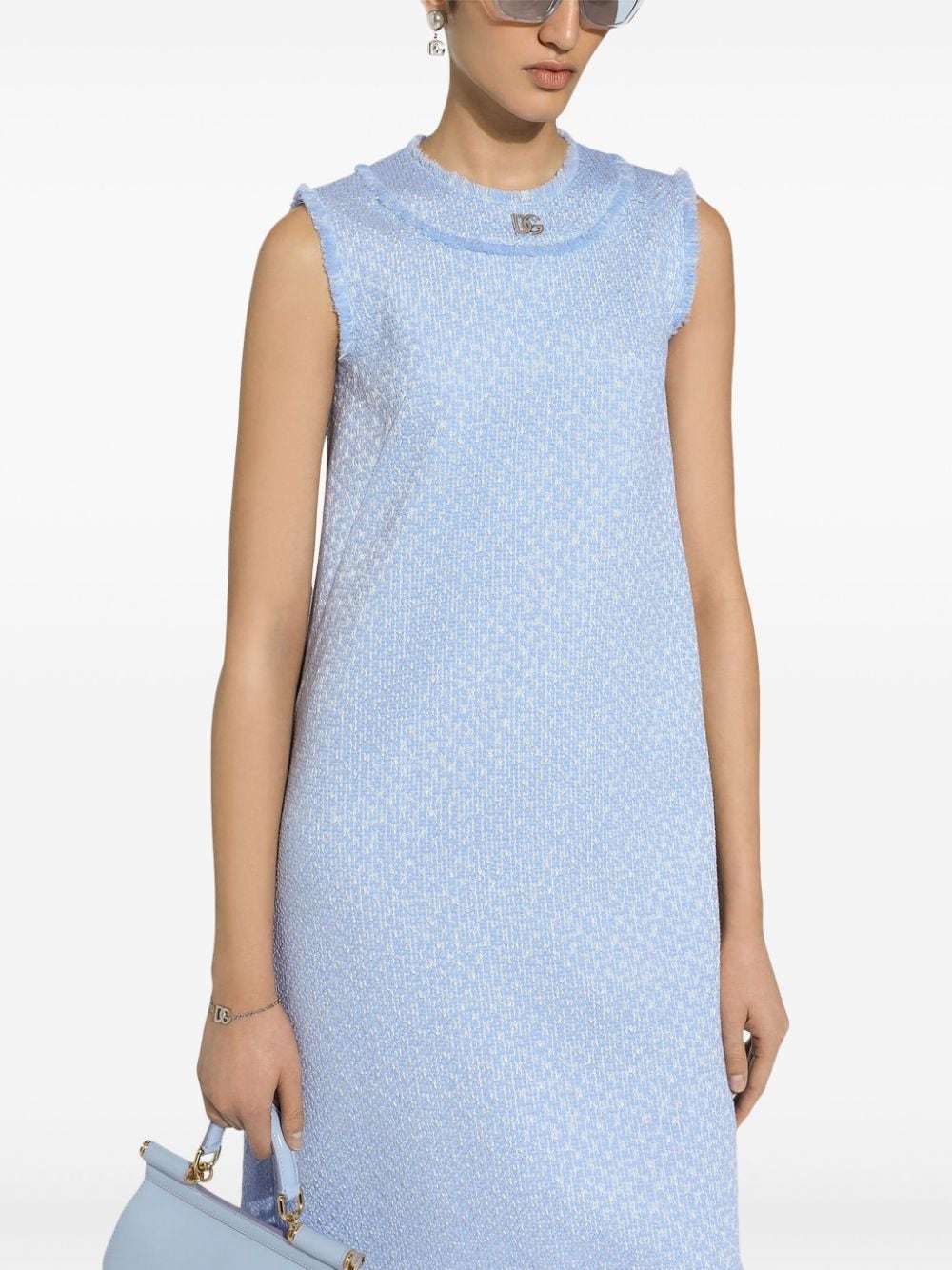 Shop Dolce & Gabbana Bouclé Shift Midi Dress In Blue