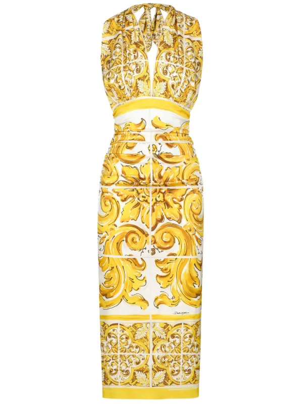 Dolce & Gabbana マジョリカプリント シルクドレス | イエロー