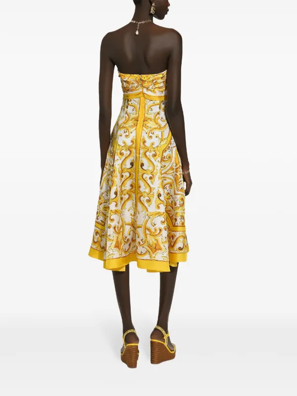 Dolce & Gabbana マジョリカプリント シルクドレス | イエロー