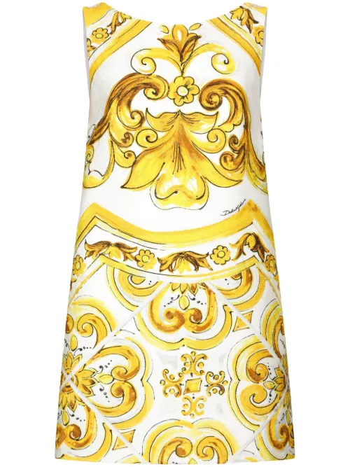 Robe en soie à imprimé Majolica - Dolce & Gabbana - Modalova