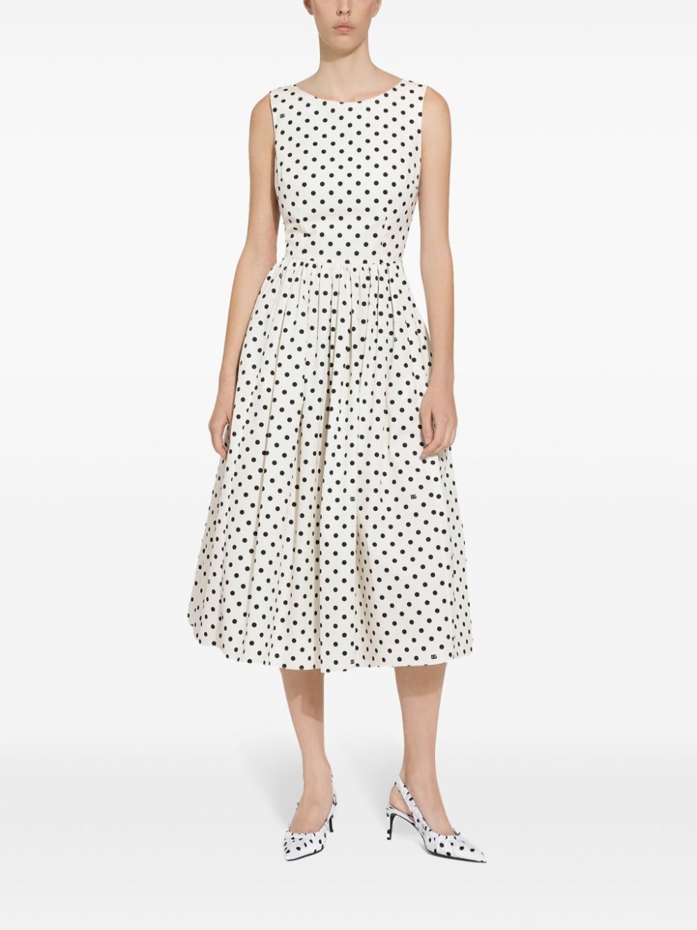 Shop Dolce & Gabbana Polka-dot Cotton Midi Dress In White