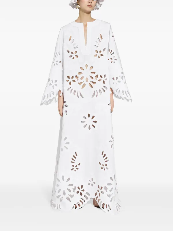 Dolce & Gabbana Long Cotton Caftan with Cut-Out Detailing - White
