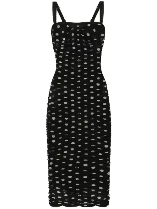Robe mi-longue en tulle à pois - Dolce & Gabbana - Modalova
