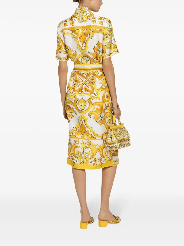 Dolce Gabbana Abito Midi Con Stampa Maioliche Giallo FARFETCH IT
