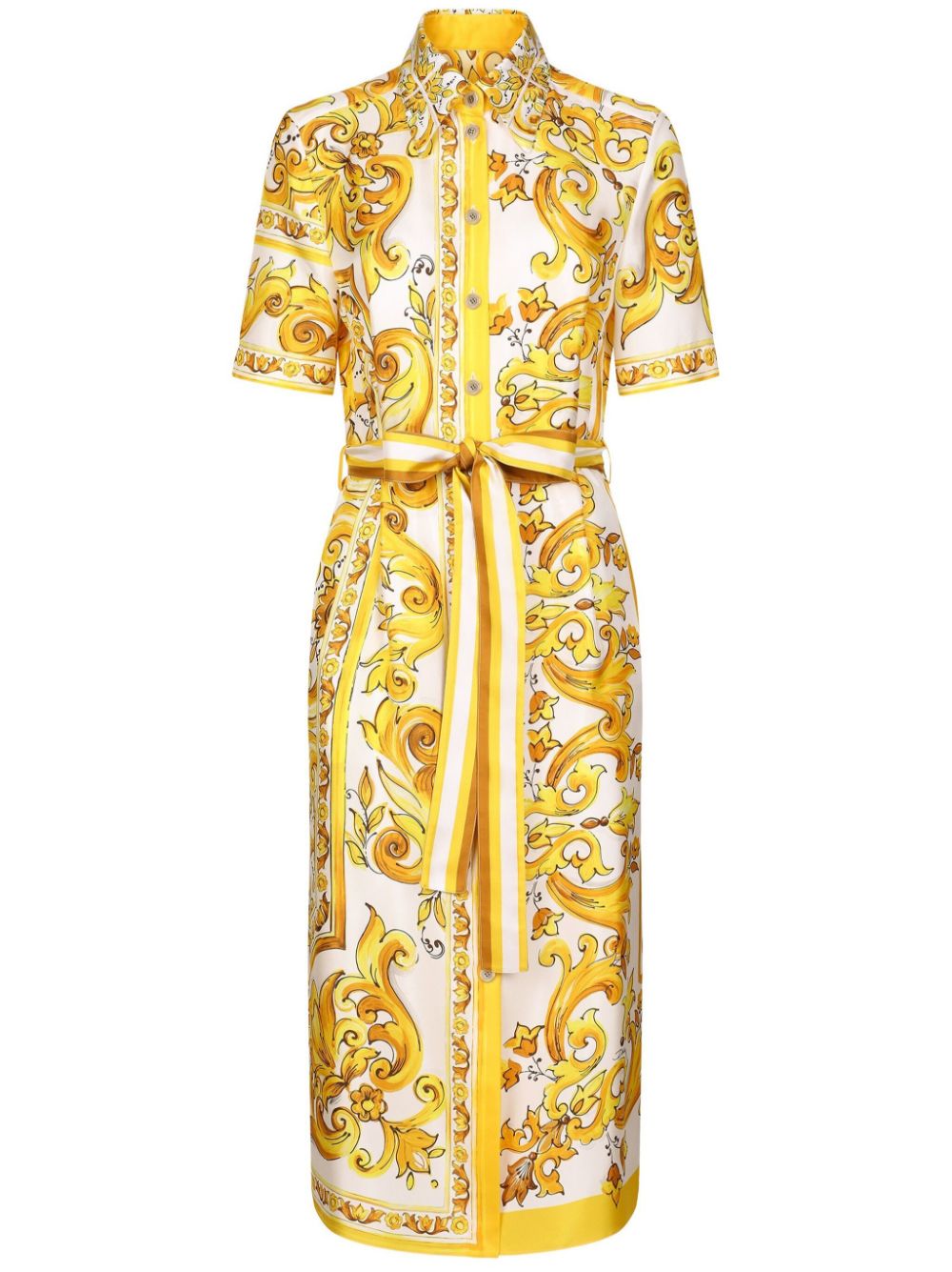 Dolce & Gabbana Majolica-print Silk Midi Dress In Yellow