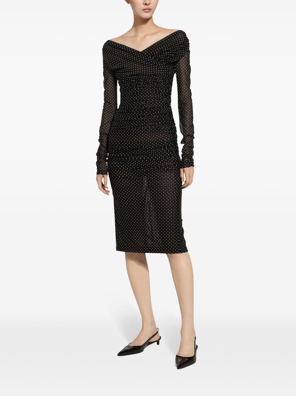 Shop Dolce & Gabbana Polka-dot Tulle Midi Dress In Black