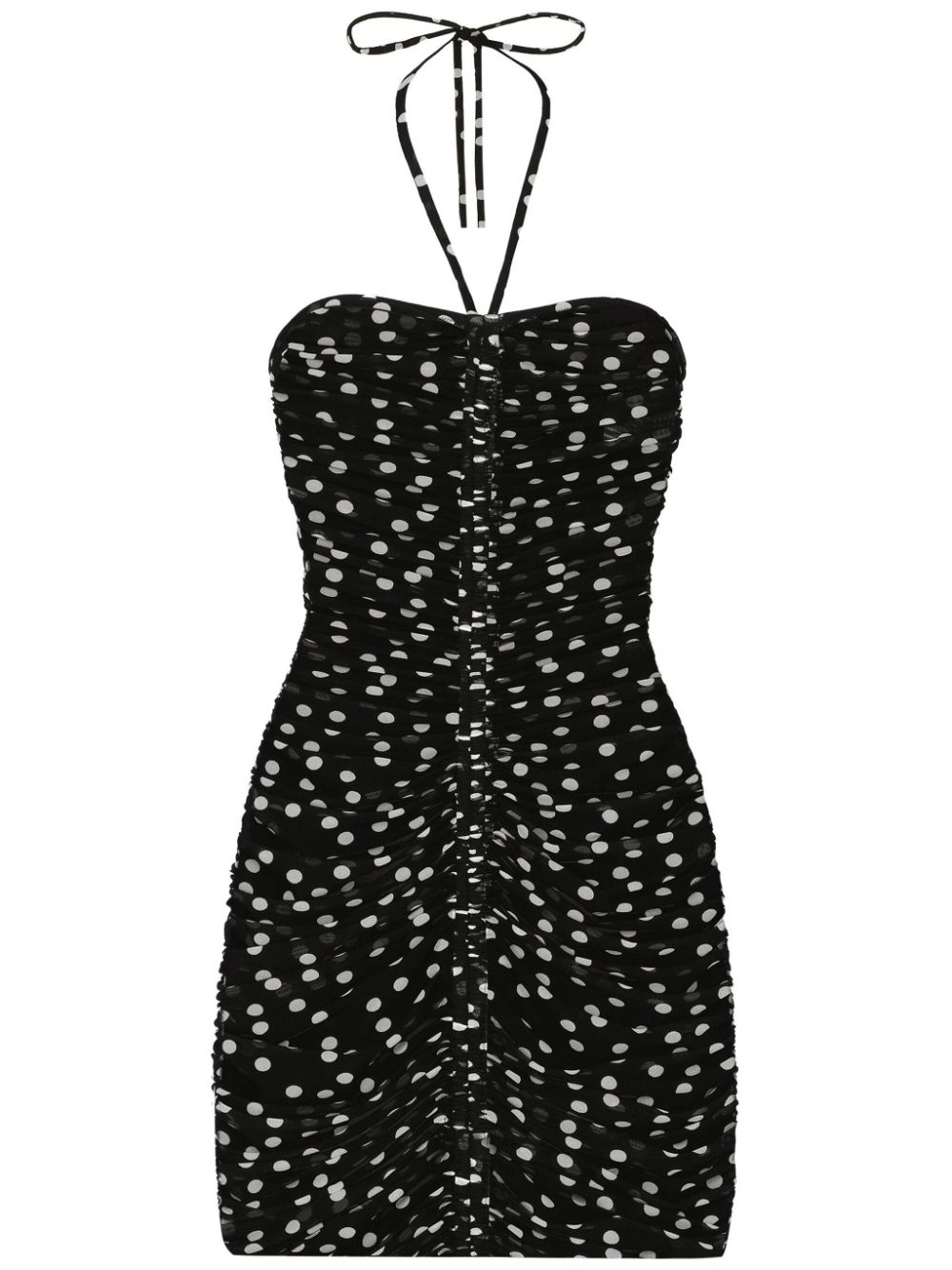 Dolce & Gabbana Polka-dot Draped Tulle Dress In Black