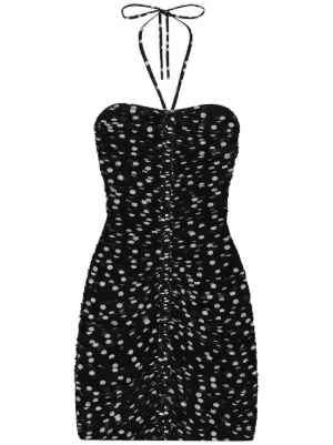 knee length dresses for ladies Ganni BLACK BOTANICAL JACQUARD OPEN-BACK MINI DRESS  Shop at the Mix