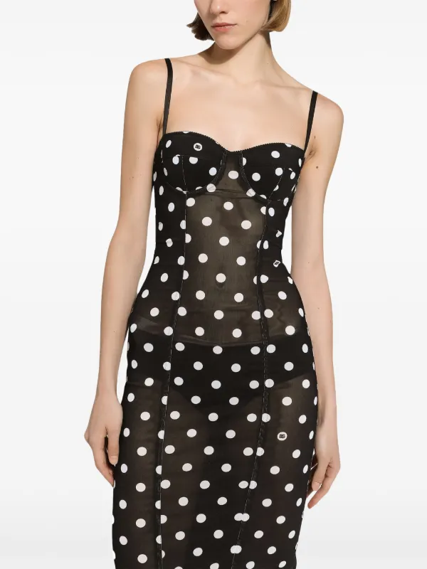 Dolce & Gabbana polka-dot Corset Midi Dress | Black | FARFETCH