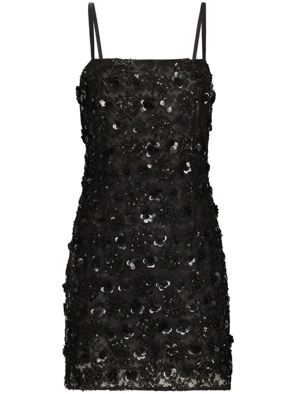 Dolce & Gabbana Short Dress With Sequin Embellishment - Woman Dresses Black 42 Dolce & Gabbana Short Dress With Sequin Embellishment - Woman Dresses Black 42