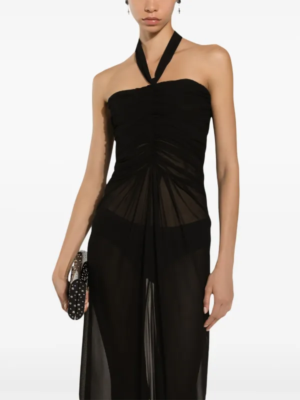 open lace back dress Dolce & Gabbana Organza Calf-length Dress With Halter Neck