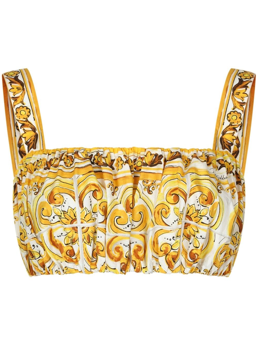 Dolce & Gabbana Majolica-print Cotton Crop Top In Yellow