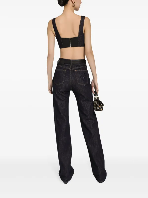 Dolce & Gabbana logo-tag Denim Corset Top | Black | FARFETCH