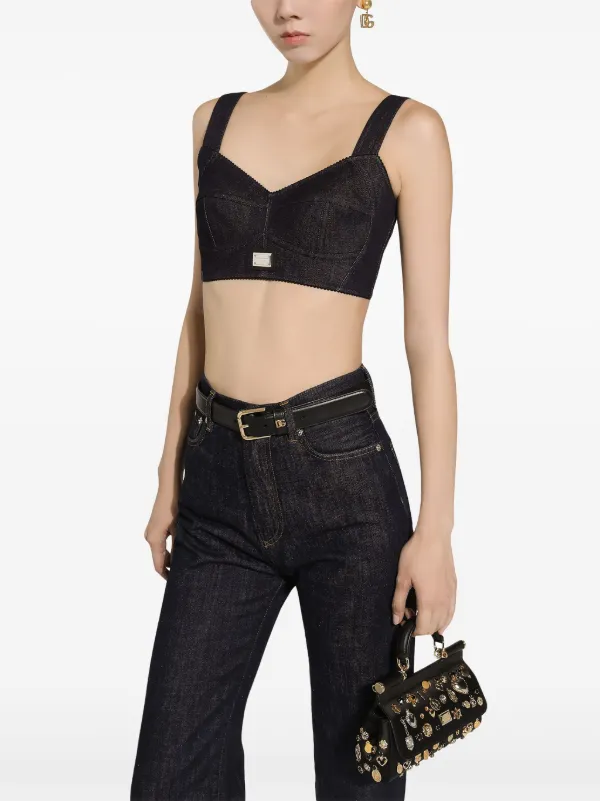 Dolce & Gabbana logo-tag Denim Corset Top | Black | FARFETCH