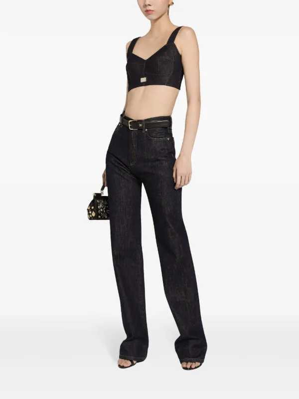 Dolce & Gabbana logo-tag Denim Corset Top | Black | FARFETCH