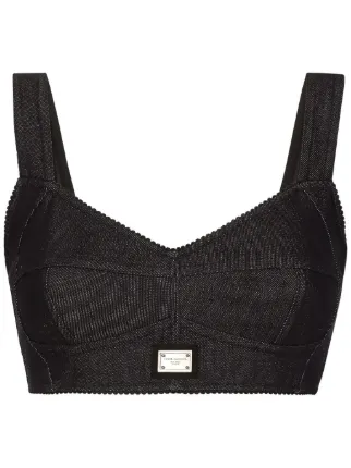 Dolce & Gabbana logo-tag Denim Corset Top | Black | FARFETCH