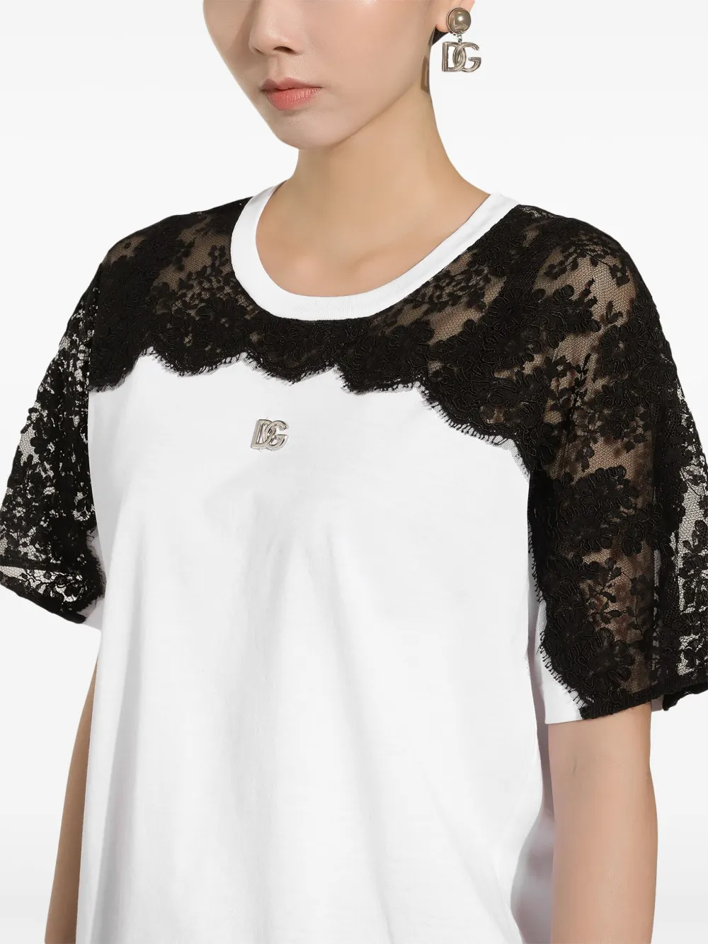 Dolce & Gabbana T-shirt met vlak van kant Wit