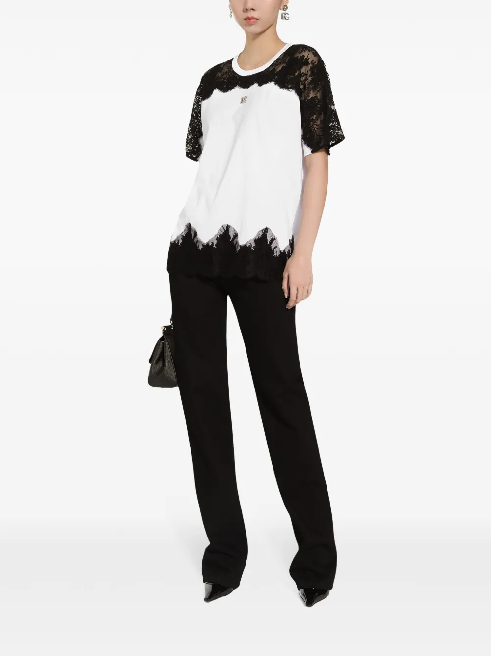Dolce & Gabbana T-shirt met vlak van kant Wit