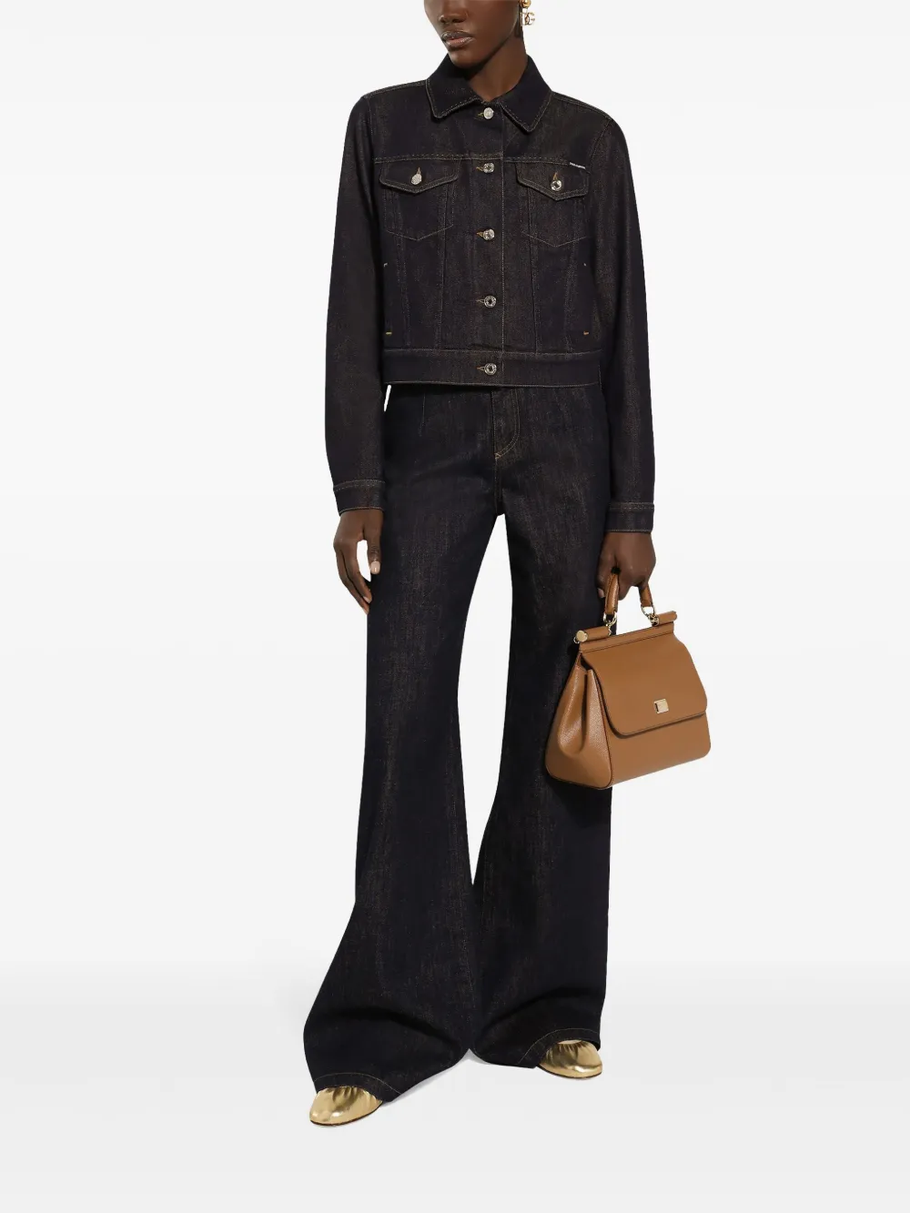 DOLCE & GABBANA LOGO-PLAQUE CROPPED DENIM JACKET 