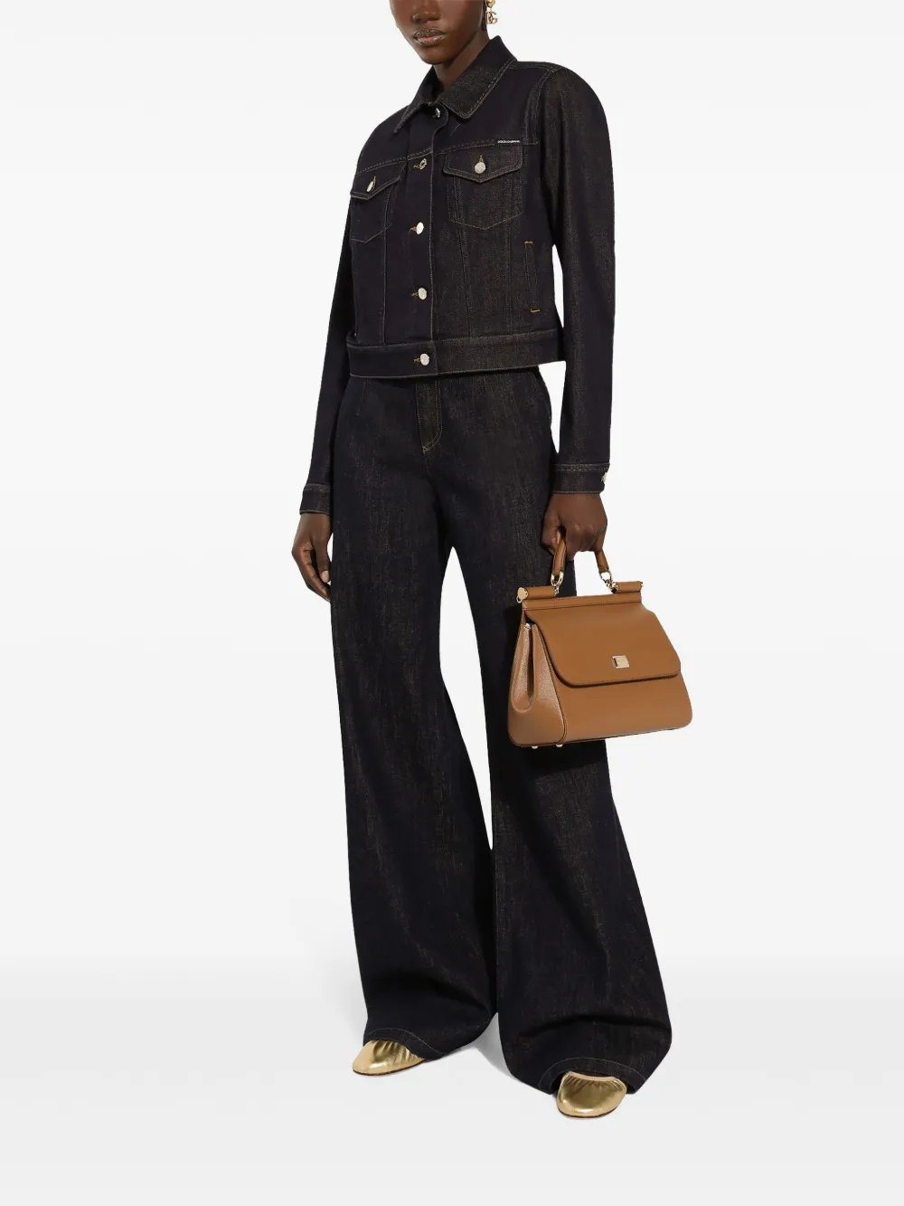 DOLCE & GABBANA LOGO-PLAQUE CROPPED DENIM JACKET 
