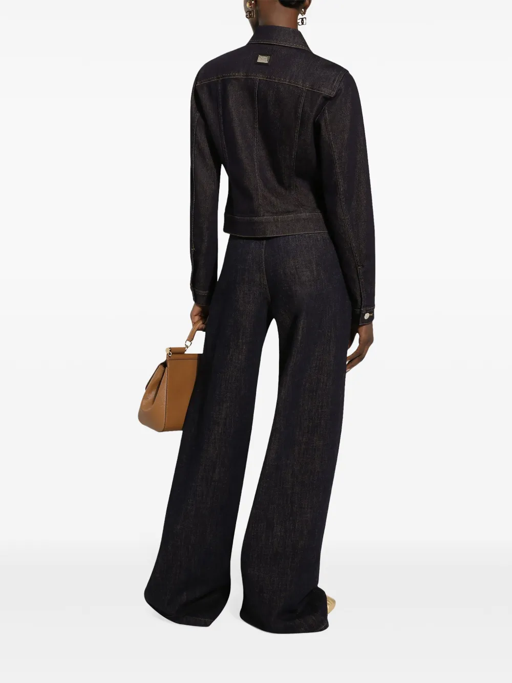 DOLCE & GABBANA LOGO-PLAQUE CROPPED DENIM JACKET 