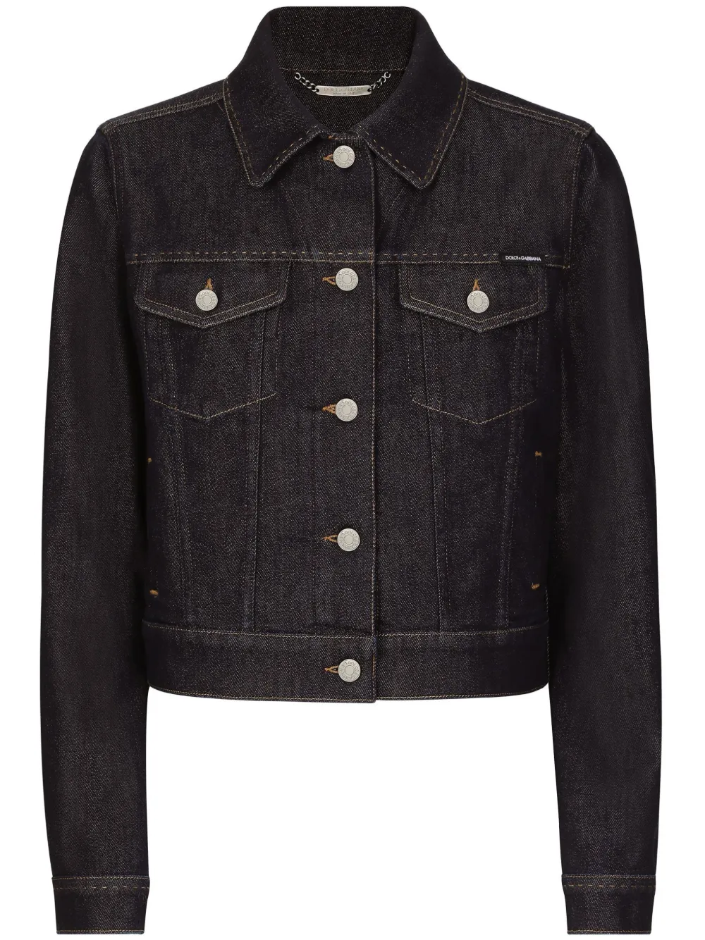 DOLCE & GABBANA LOGO-PLAQUE CROPPED DENIM JACKET 
