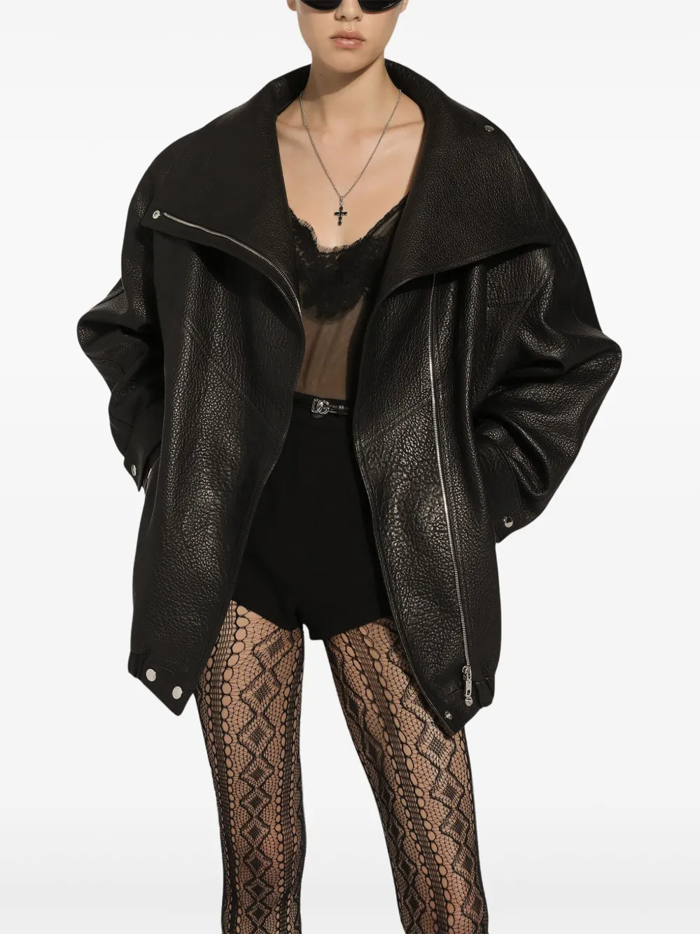 Dolce & Gabbana Leren bikerjack Zwart