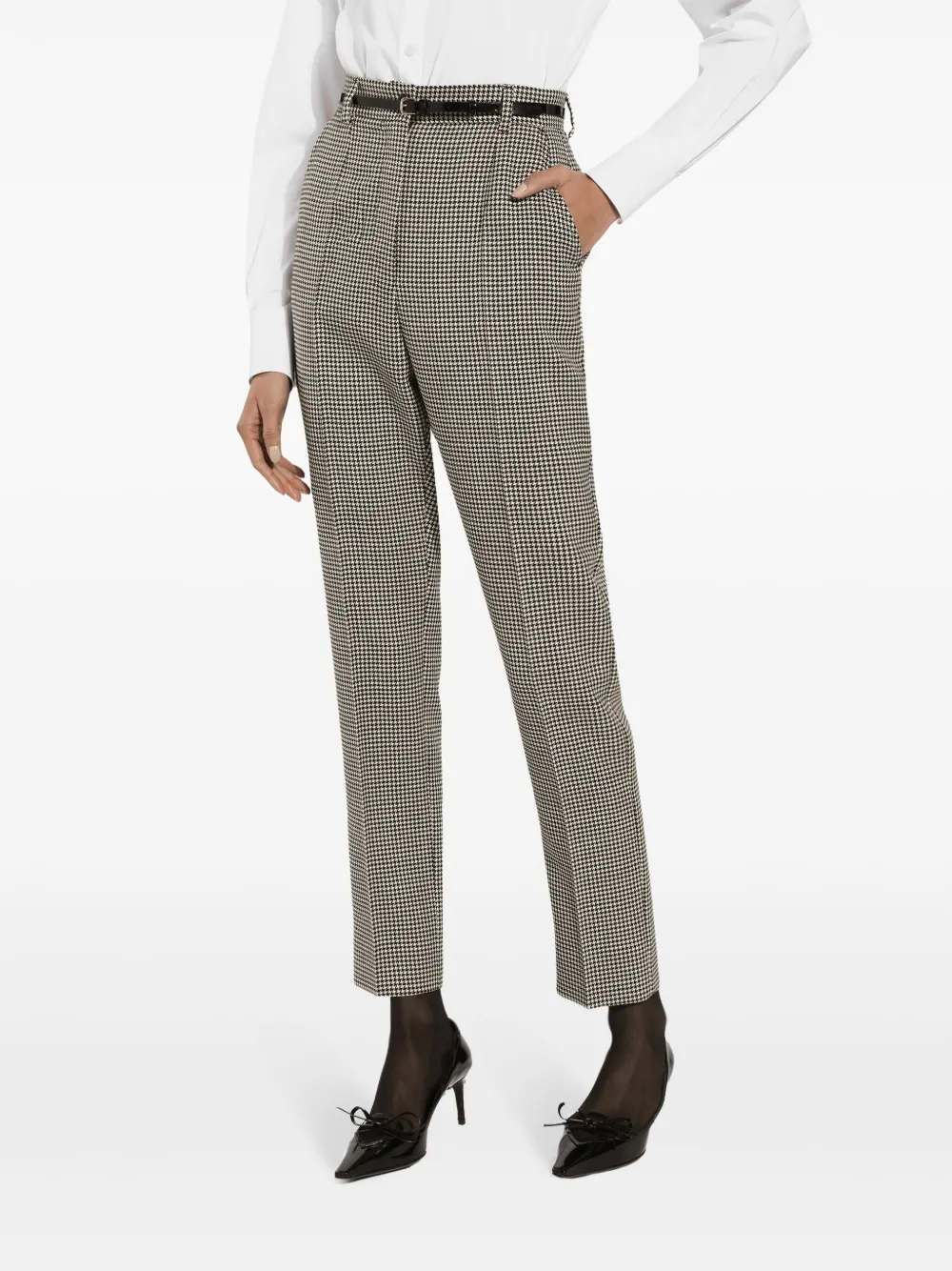 Dolce & Gabbana Wollen broek met pied-de-poule print Bruin