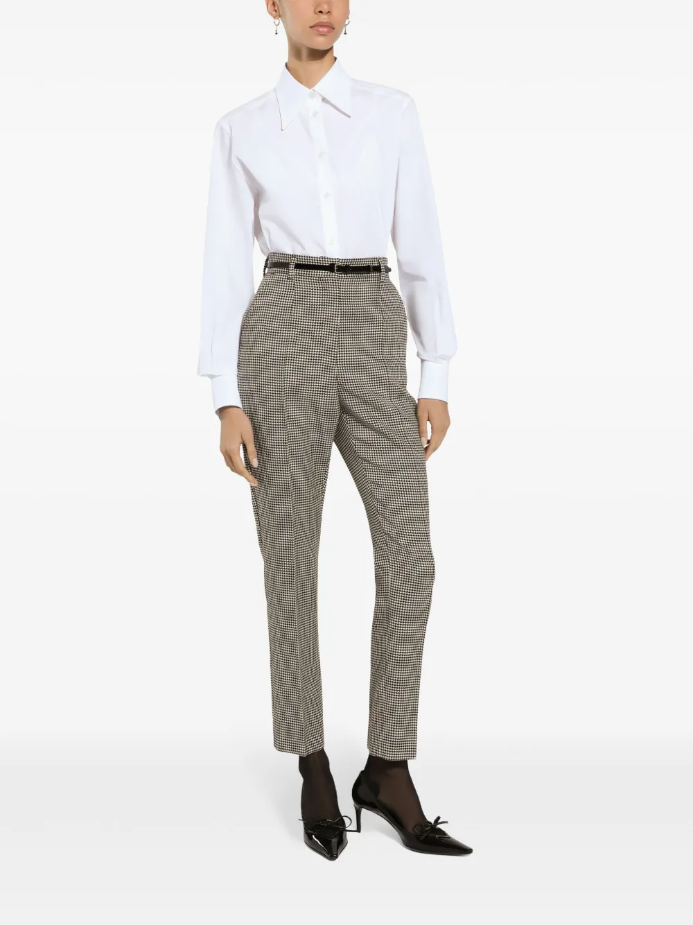 Dolce & Gabbana Wollen broek met pied-de-poule print Bruin
