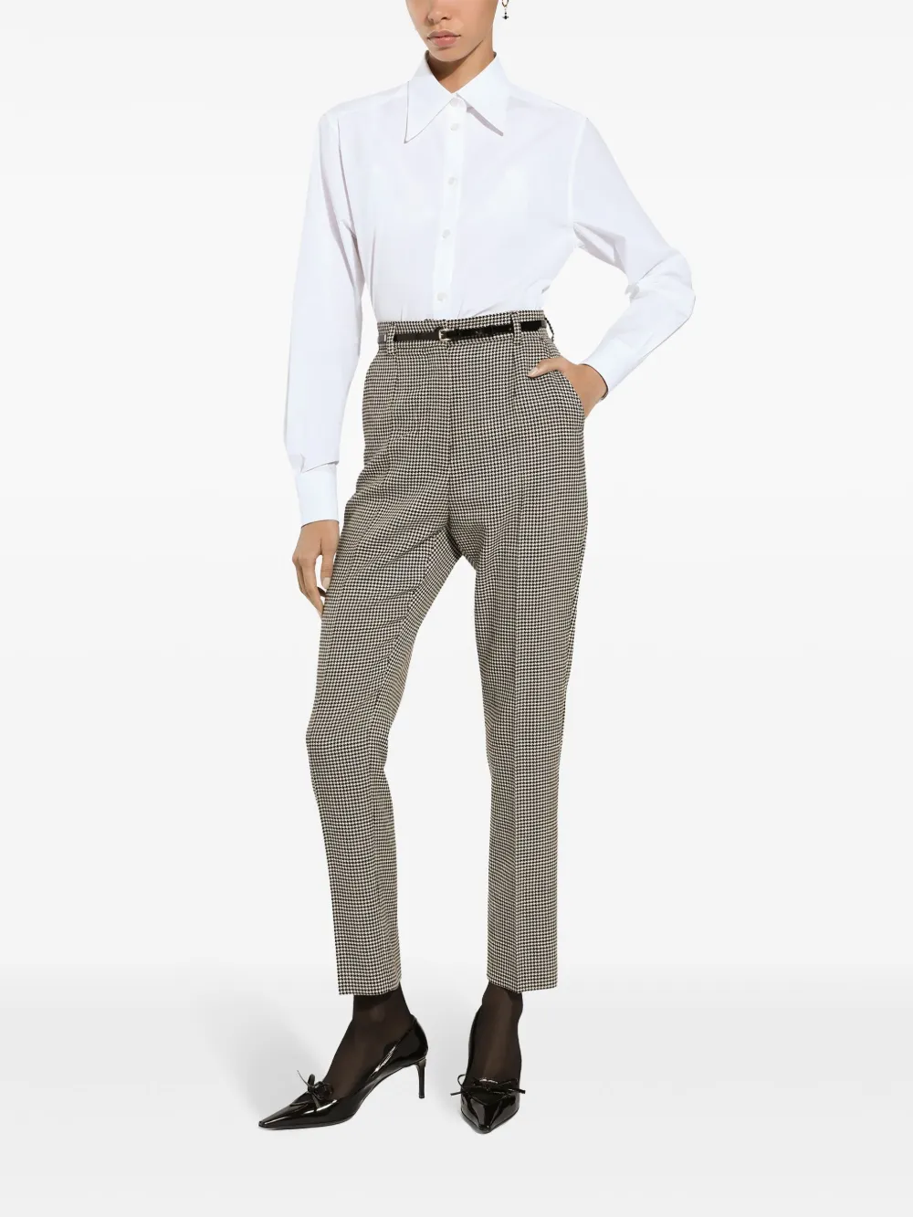 dolce&gabbana Dolce & Gabbana Wollen broek met pied-de-poule print - Bruin