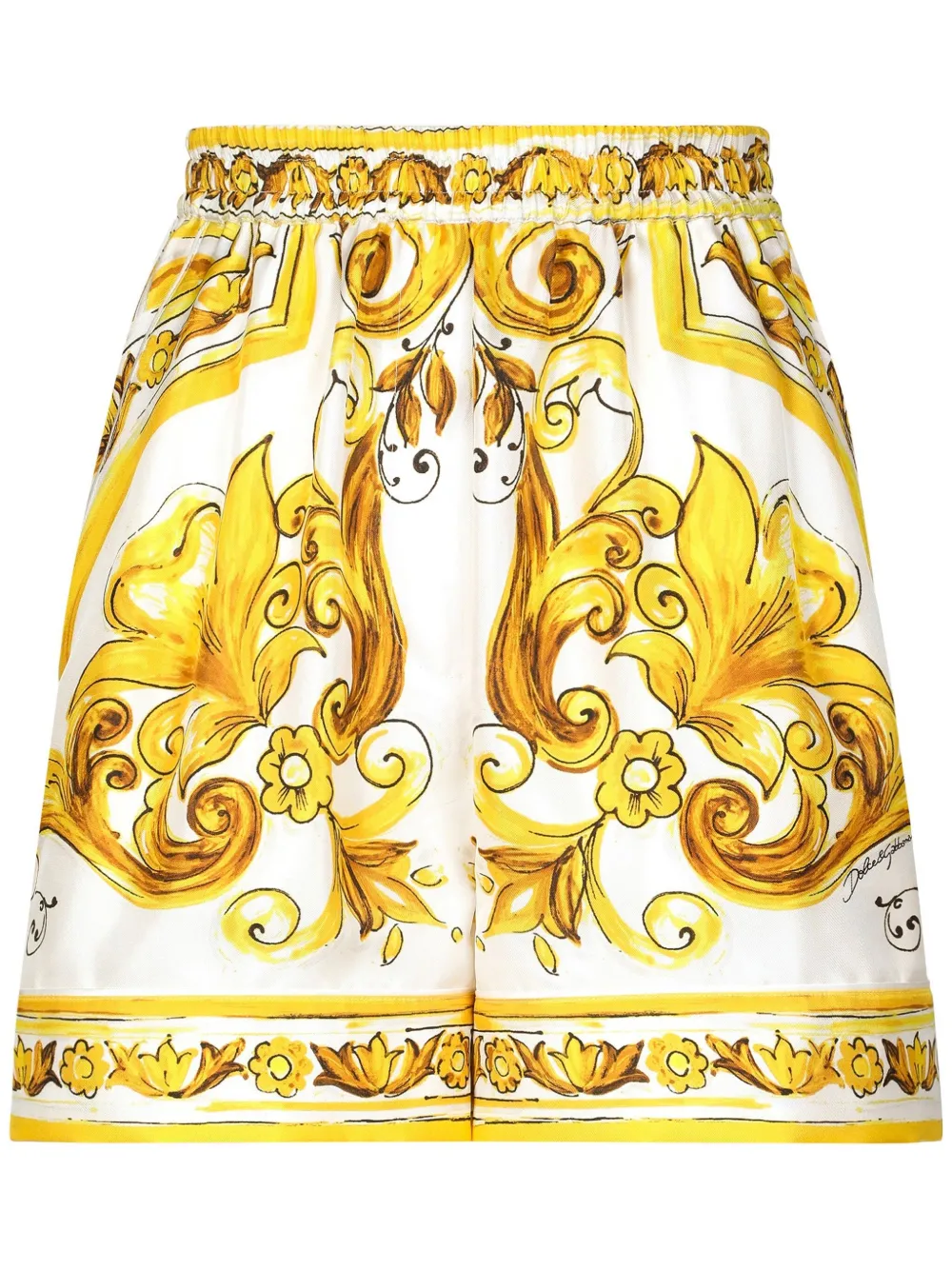 Dolce & Gabbana Majolica-print Silk Shorts In Yellow