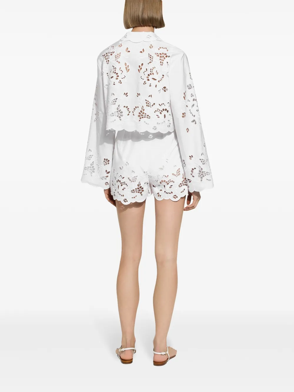 Dolce & Gabbana Eyelet Embroidered Cotton Popeline Shorts In White