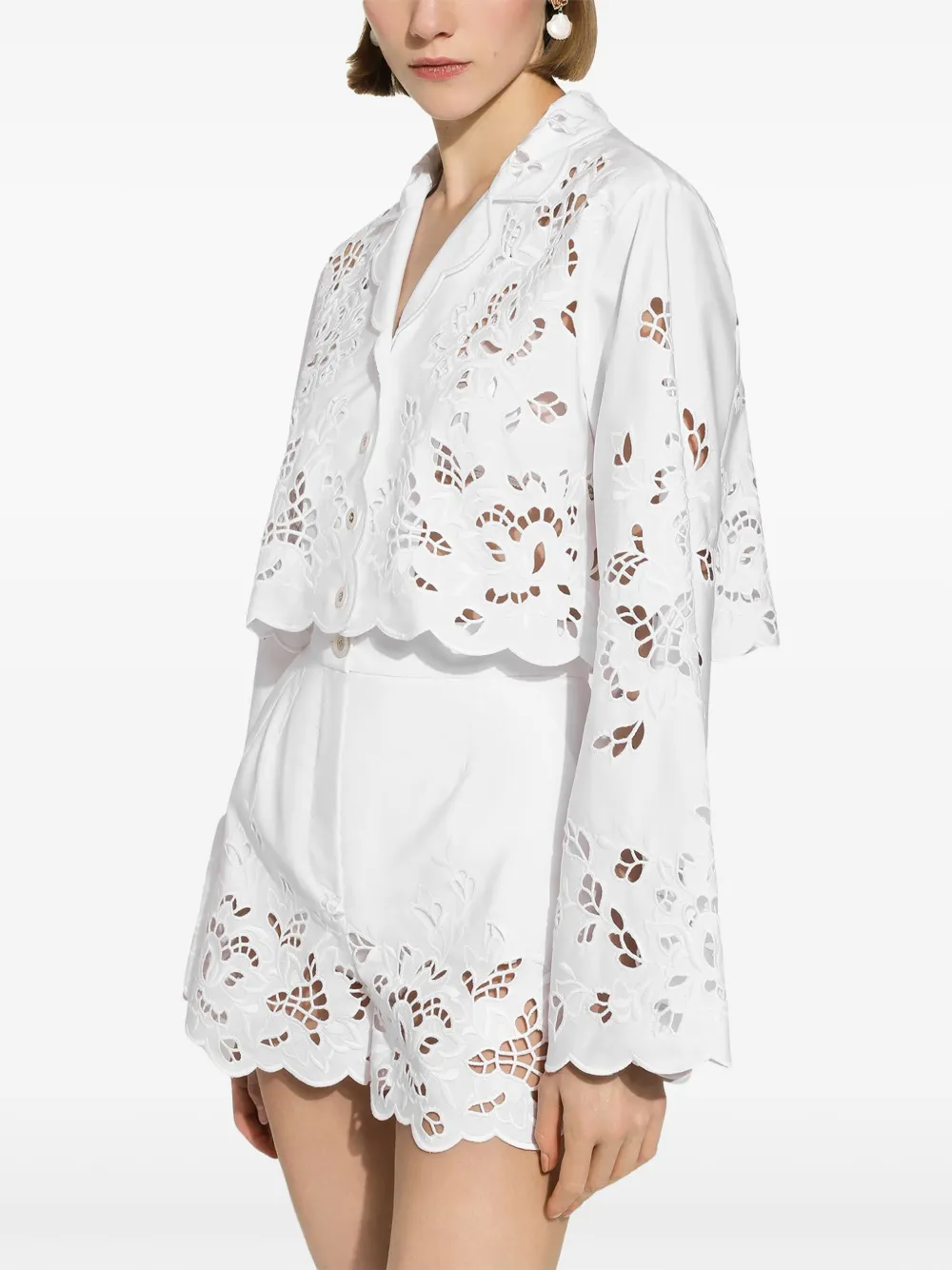 Dolce & Gabbana Eyelet Embroidered Cotton Popeline Shorts In White