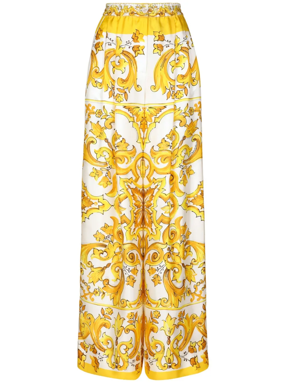 Dolce & Gabbana Wide-leg Silk Trousers In Yellow