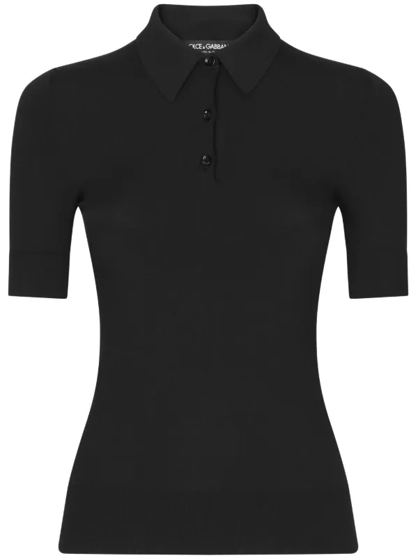 Dolce Gabbana short sleeve fine knit polo shirt women Rayon Polyester 36 Black