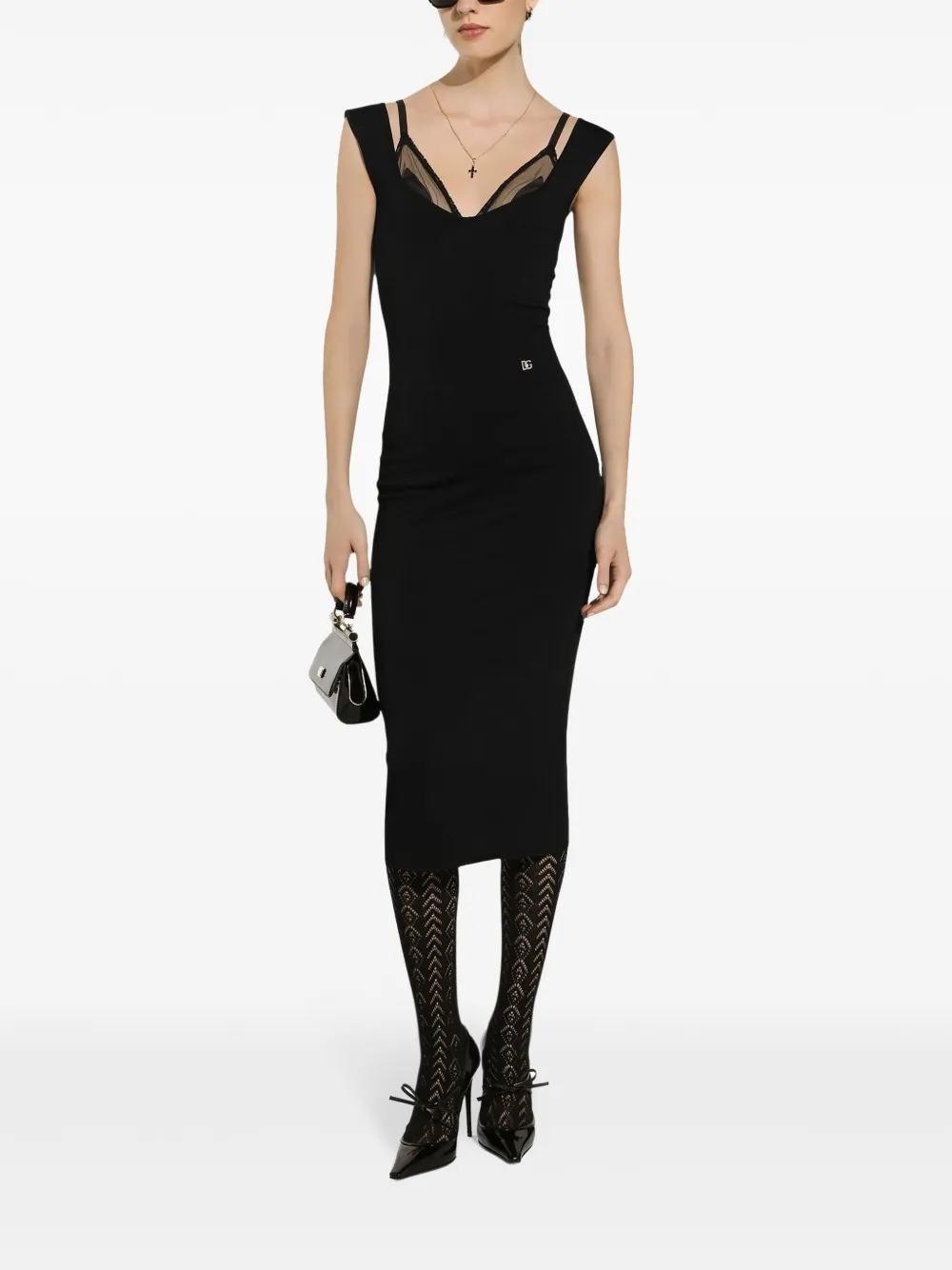 dolce&gabbana Dolce & Gabbana Midi-jurk met gelaagde hals - Zwart