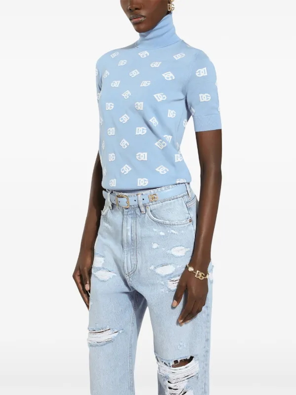 Dolce & Gabbana DNA High Neck Embroidered Top | Blue | FARFETCH GE