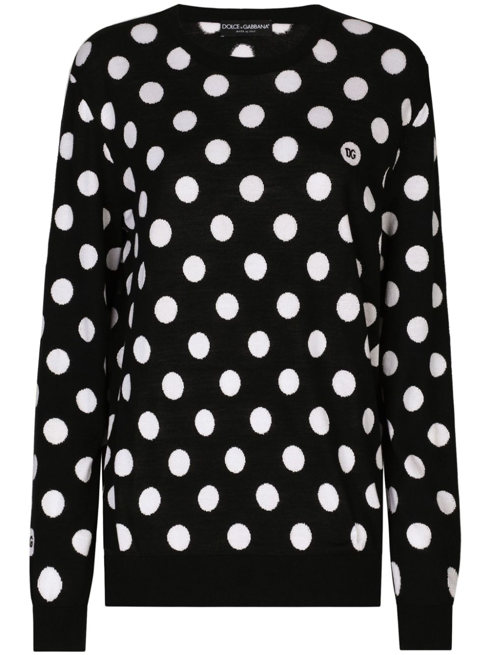 Dolce & Gabbana Polka Dot-pattern Crew-neck Jumper In Black