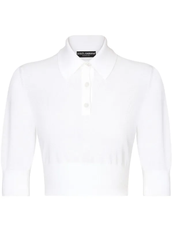 Dolce Gabbana Cropped fine knit Polo Shirt White FARFETCH AE