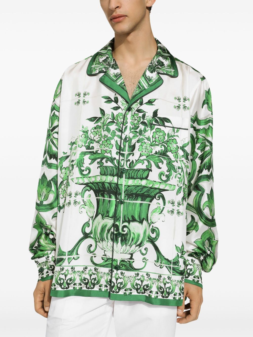 Shop Dolce & Gabbana Majolica-print Silk-twill Shirt In White