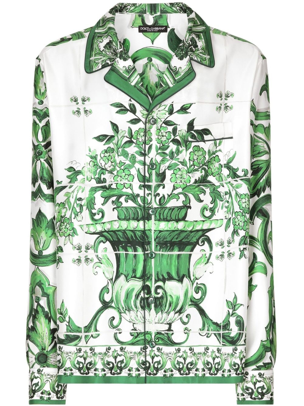 Dolce & Gabbana Majolica-print Silk-twill Shirt In White