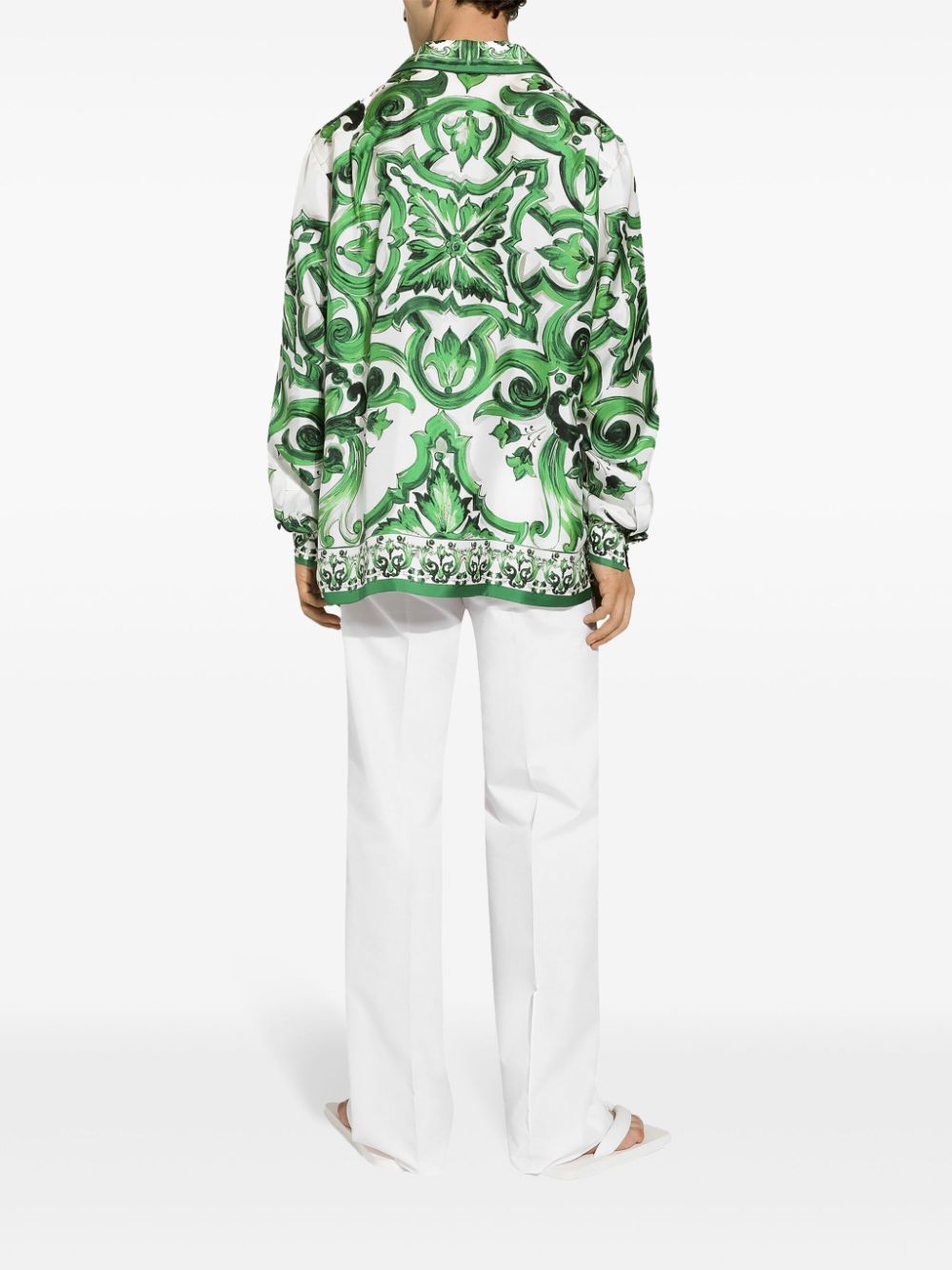 Shop Dolce & Gabbana Majolica-print Silk-twill Shirt In White