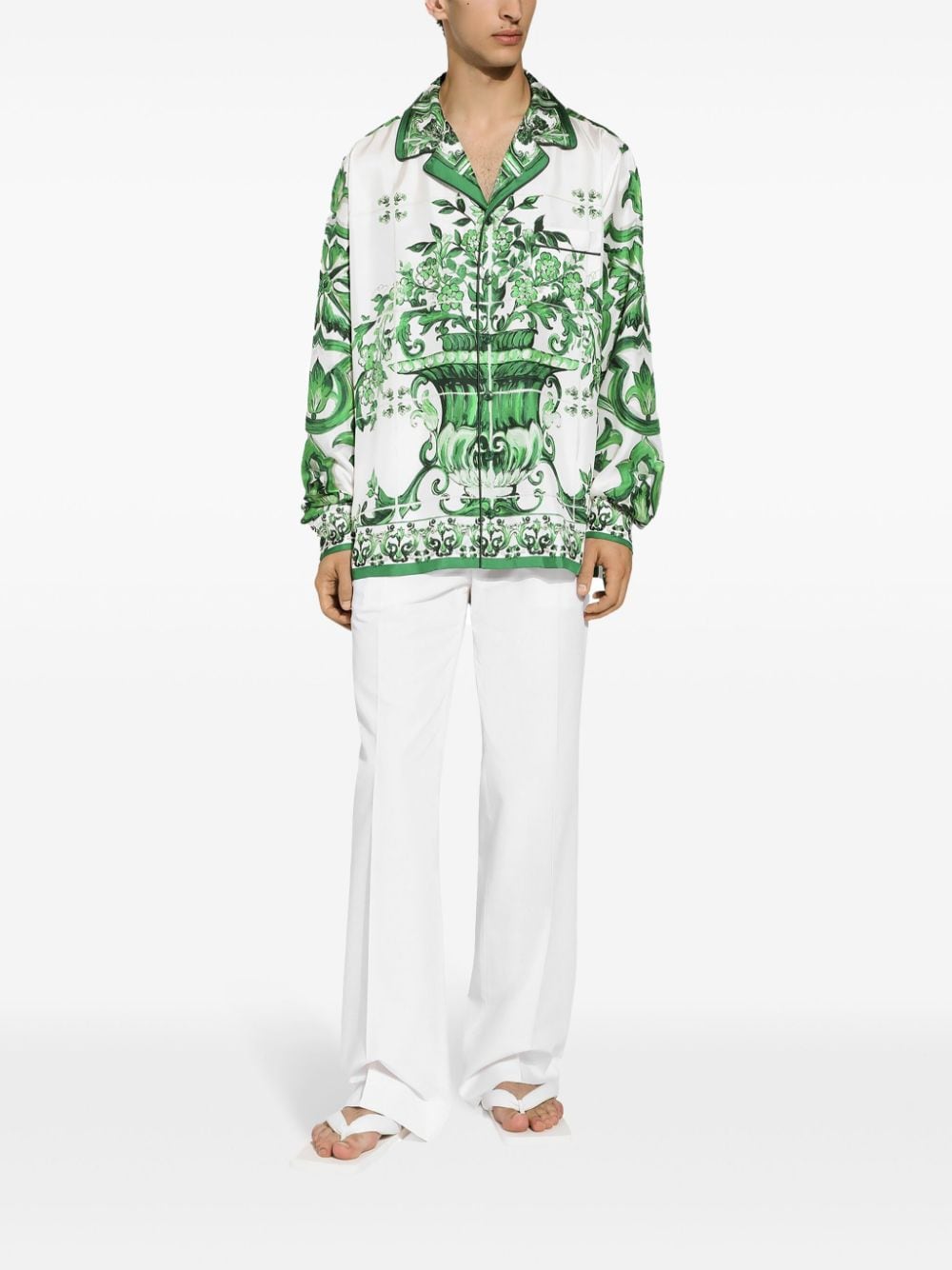 Shop Dolce & Gabbana Majolica-print Silk-twill Shirt In White